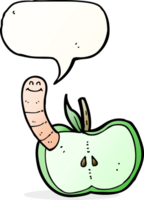 pomme de dessin animé avec ver avec bulle de dialogue png