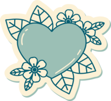 tattoo style sticker of a botanical heart png