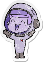 distressed sticker of a happy cartoon astronaut png