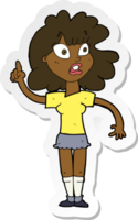 sticker of a cartoon woman making point png