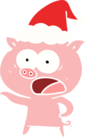 flat color illustration of a pig shouting wearing santa hat png