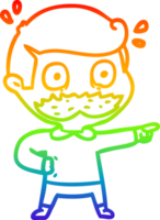 rainbow gradient line drawing cartoon man with mustache shocked png