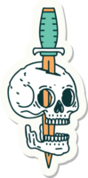tatoeëren stijl sticker van een schedel en dolk png