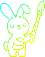 koude gradiënt lijntekening cartoon konijn met kwast png