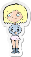 Retro-Distressed-Aufkleber einer Cartoon-glücklichen Frau png