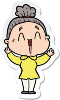 sticker of a cartoon happy old lady png