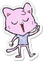 distressed sticker of a cartoon cat singing png