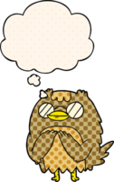 cartoon wise old owl and thought bubble in comic book style png