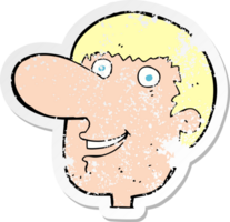 retro distressed sticker of a cartoon happy male face png