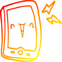 ligne de gradient chaud dessinant un téléphone mobile de dessin animé mignon png