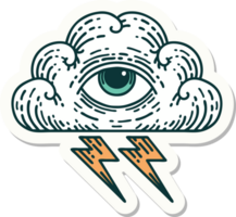 tatoeëren stijl sticker van een allemaal zien oog wolk png