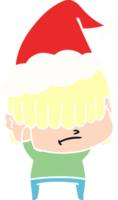 flat color illustration of a boy with untidy hair wearing santa hat png
