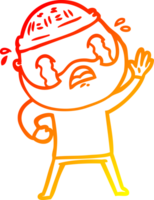 warm gradient line drawing cartoon bearded man waving and crying png