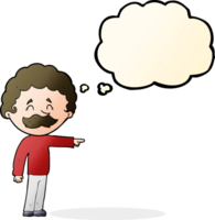 cartoon man with mustache pointing with thought bubble png