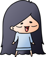 gradient cartoon of cute kawaii long haired girl png