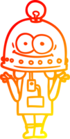 warm gradient line drawing of a happy carton robot with light bulb png