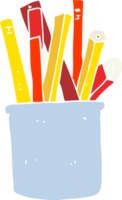 flat color illustration of desk pot of pencils and pens png