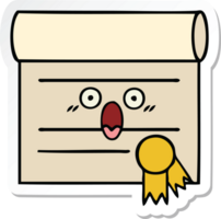 sticker of a cute cartoon certificate png