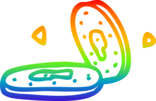 rainbow gradient line drawing of a cartoon money coins png