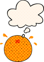 cartoon orange with thought bubble in comic book style png