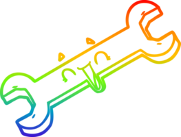 rainbow gradient line drawing of a cartoon laughing spanner png