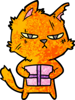 tough cartoon cat with christmas present png