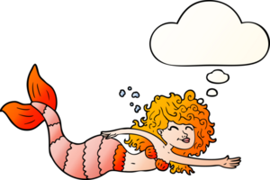 cartoon mermaid with thought bubble in smooth gradient style png