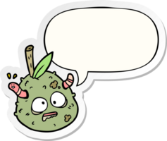 cartoon rotting old pear with worm with speech bubble sticker png