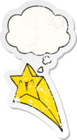 cartoon shooting star with thought bubble as a distressed worn sticker png
