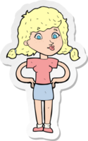 sticker of a cartoon pretty girl with hands on hips png