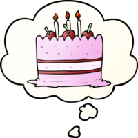 cartoon cake with thought bubble in smooth gradient style png