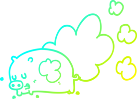 cold gradient line drawing of a cartoon smelly pig png