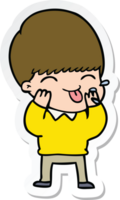 sticker of a cartoon boy blowing raspberry png