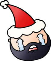 hand drawn gradient cartoon of a male face with beard wearing santa hat png