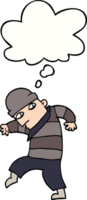 cartoon sneaking thief with thought bubble png