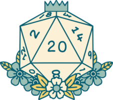 iconic tattoo style image of a d20 png