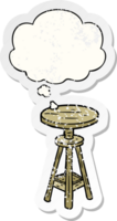 cartoon artist stool with thought bubble as a distressed worn sticker png