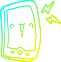 cold gradient line drawing of a cute cartoon mobile phone png