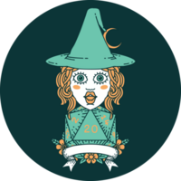 icon of human witch with natural twenty dice roll png