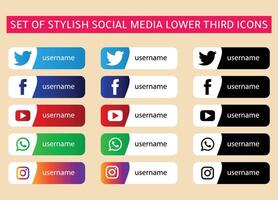 Set of stylish social media lower third icons vector