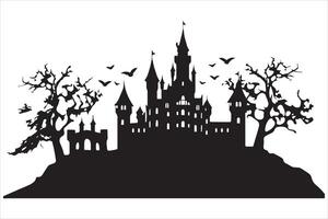 Halloween witch house black silhouette pro vector