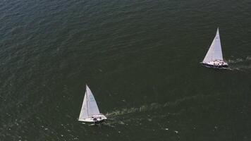 Aerial. Regatta at sea. Yacht racing. Sailing competitions video