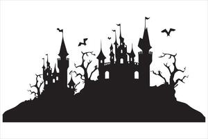 Halloween witch house black silhouette pro vector