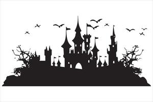 Halloween witch house black silhouette pro vector