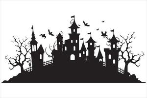 Halloween witch house black silhouette pro vector