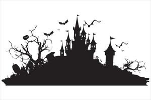 Halloween witch house black silhouette pro vector