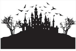 Halloween witch house silhouette pro vector