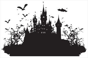 Halloween witch house silhouette pro vector