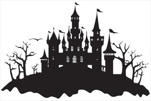 Halloween witch house silhouette pro vector