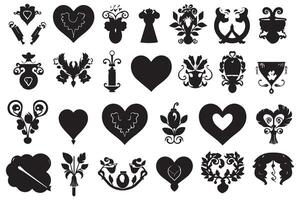 bundle of hearts love set icons silhouette illustration design pro vector